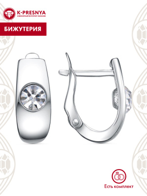 Серьги бижутерия, покрытие - платинирование, вставка - стекло ювелирное preciosa