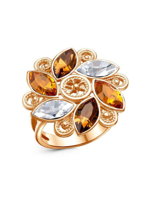 Кольцо бижутерия, покрытие - золочение, вставка - стекло ювелирное preciosa