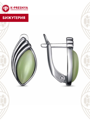 Серьги бижутерия, покрытие - серебрение с оксидированием, вставка - искусственный кошачий глаз