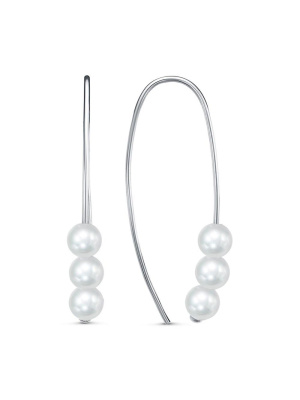 Серьги бижутерия, покрытие - серебрение, вставка - имитация жемчуга