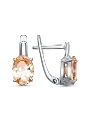 Серьги серебро 925 пробы, покрытие - платинирование, вставка - фианит (недрагоценный камень)