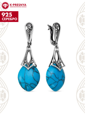Серьги серебро 925 пробы, покрытие - оксидирование, вставка - искусственная бирюза
