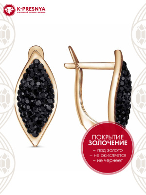 Серьги серебро 925 пробы, покрытие - золочение, вставка - стекло ювелирное preciosa