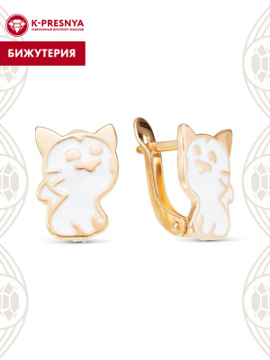 Серьги бижутерия, покрытие - золочение, отделка - эмаль, без вставок