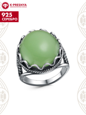 Кольцо серебро 925 пробы, покрытие - оксидирование, вставка - нефрит (искусственный)