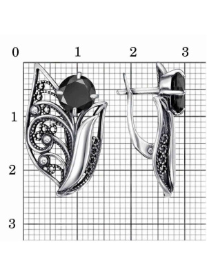 Серьги бижутерия, покрытие - серебрение с оксидированием, вставка - фианит (недрагоценный камень)