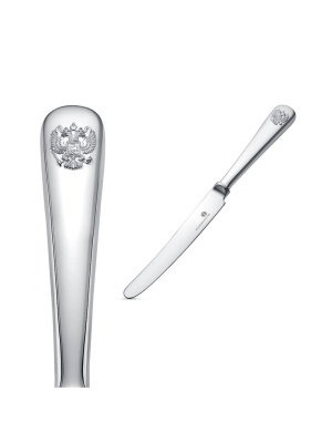 Нож столовый "герб" серебро 925 пробы, без покрытия, без вставок