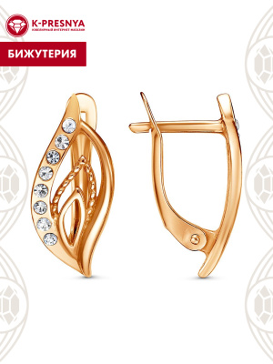 Серьги бижутерия, покрытие - золочение, вставка - стекло ювелирное preciosa