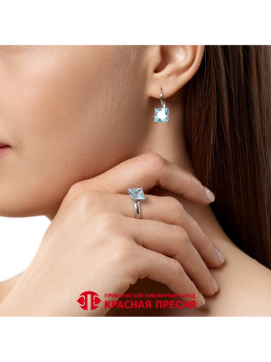 Серьги бижутерия, покрытие - платинирование, вставка - фианит (недрагоценный камень)