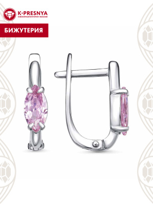 Серьги бижутерия, покрытие - платинирование, вставка - фианит (недрагоценный камень)