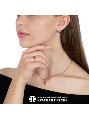 Серьги серебро 925 пробы, покрытие - золочение, выборочное родирование, вставка - фианит (недрагоценный камень)