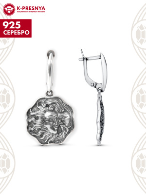 Серьги серебро 925 пробы, покрытие - оксидирование, без вставок