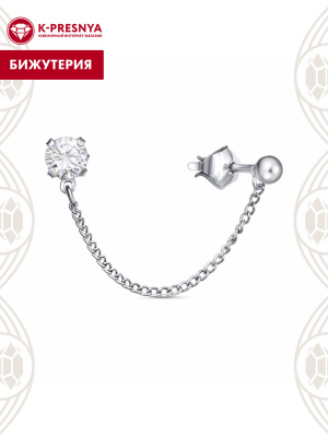 Серьга бижутерия, покрытие - платинирование, вставка - фианит (недрагоценный камень)