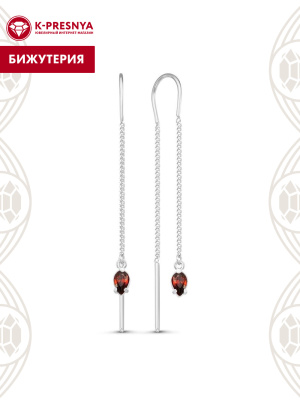 Серьги бижутерия, покрытие - серебрение, вставка - фианит (недрагоценный камень)