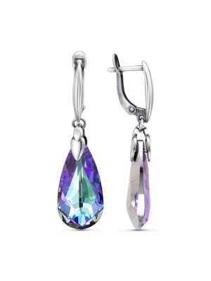 Серьги бижутерия, покрытие - серебрение с оксидированием, вставка - ювелирное стекло европейской огранки