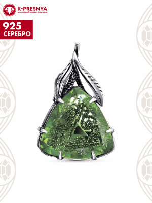 Брошь серебро 925 пробы, покрытие - оксидирование, вставка - стекло ювелирное собственной огранки