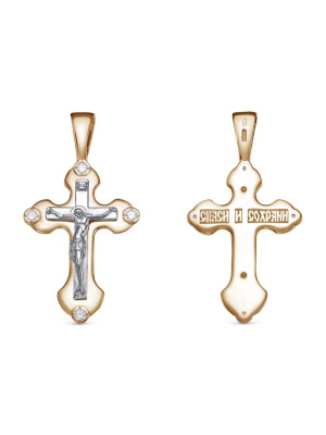 Подвеска серебро 925 пробы, покрытие - золочение, выборочное родирование, вставка - фианит (недрагоценный камень)