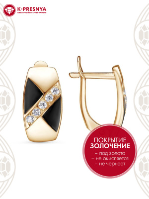 Серьги серебро 925 пробы, покрытие - золочение, отделка - эмаль, вставка - фианит (недрагоценный камень)