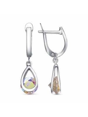 Серьги бижутерия, покрытие - платинирование, вставка - фианит (недрагоценный камень)