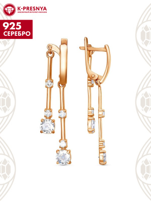 Серьги серебро 925 пробы, покрытие - золочение, вставка - фианит (недрагоценный камень)