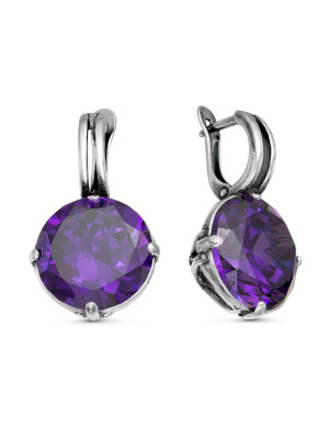 Серьги бижутерия, покрытие - серебрение с оксидированием, вставка - фианит (недрагоценный камень)