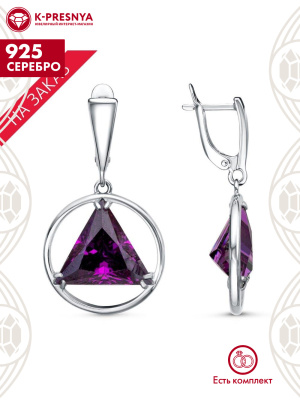 Серьги серебро 925 пробы, покрытие - платинирование, вставка - фианит (недрагоценный камень)