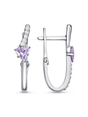 Серьги серебро 925 пробы, покрытие - родирование, вставка - фианит (недрагоценный камень)