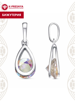 Подвеска бижутерия, покрытие - платинирование, вставка - фианит (недрагоценный камень)