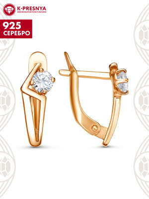 Серьги серебро 925 пробы, покрытие - золочение, вставка - фианит (недрагоценный камень)