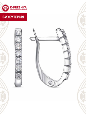 Серьги бижутерия, покрытие - платинирование, вставка - фианит (недрагоценный камень)