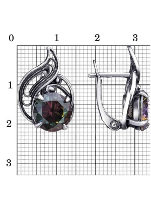 Серьги бижутерия, покрытие - серебрение с оксидированием, вставка - фианит (недрагоценный камень)