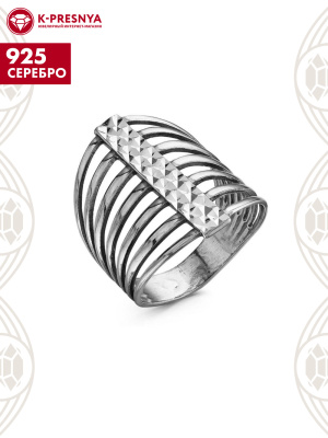 Кольцо серебро 925 пробы, покрытие - оксидирование, отделка - алмазная грань, без вставок