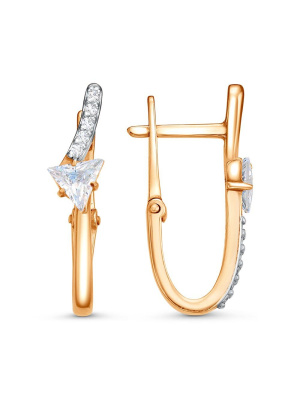 Серьги серебро 925 пробы, покрытие - золочение, выборочное родирование, вставка - фианит (недрагоценный камень)