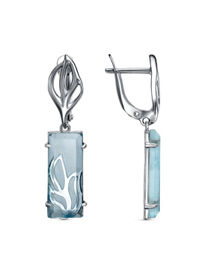 Серьги бижутерия, покрытие - серебрение с оксидированием, вставка - стекло ювелирное собственной огранки