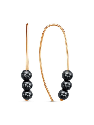 Серьги бижутерия, покрытие - золочение, вставка - гематит