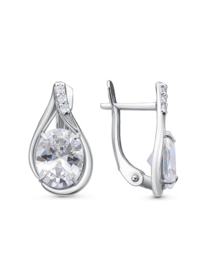 Серьги серебро 925 пробы, покрытие - родирование, вставка - фианит (недрагоценный камень)