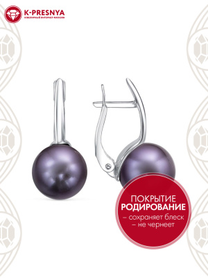 Серьги серебро 925 пробы, покрытие - родирование, вставка - имитация жемчуга