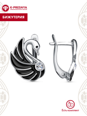 Серьги бижутерия, покрытие - платинирование, отделка - эмаль, вставка - стекло ювелирное preciosa