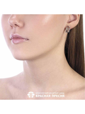 Серьги серебро 925 пробы, покрытие - золочение, выборочное родирование, вставка - фианит (недрагоценный камень)