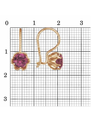 Серьги серебро 925 пробы, покрытие - золочение, вставка - синтетический корунд