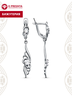 Серьги бижутерия, покрытие - серебрение с оксидированием, вставка - фианит (недрагоценный камень)