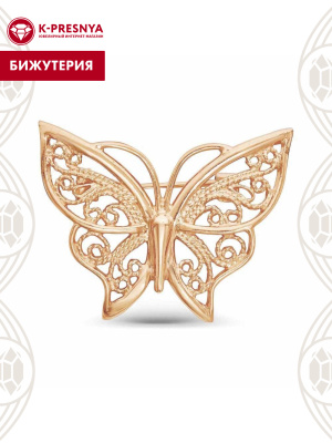 Брошь бижутерия, покрытие - золочение, без вставок
