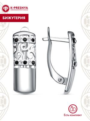 Серьги бижутерия, покрытие - серебрение с оксидированием, вставка - стекло ювелирное preciosa