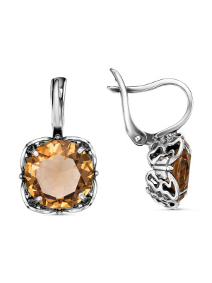 Серьги серебро 925 пробы, покрытие - оксидирование, вставка - искусственный султанит