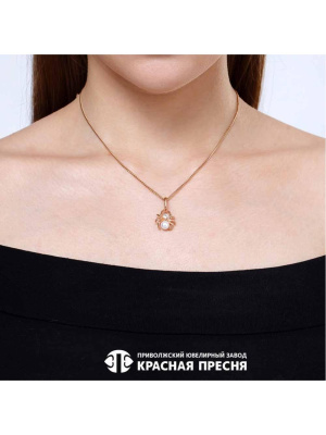 Подвеска серебро 925 пробы, покрытие - золочение, вставка - имитация жемчуга, стекло ювелирное preciosa