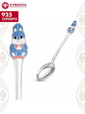 Ложка чайная "зайчик" серебро 925 пробы, без покрытия, отделка - эмаль, без вставок