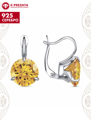 Серьги серебро 925 пробы, покрытие - платинирование, вставка - фианит (недрагоценный камень)