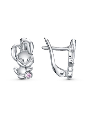 Серьги серебро 925 пробы, покрытие - родирование, вставка - фианит (недрагоценный камень)