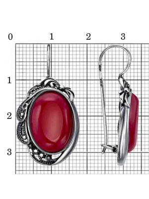 Серьги серебро 925 пробы, покрытие - оксидирование, вставка - искусственный коралл