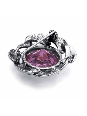 Брошь бижутерия, покрытие - серебрение с оксидированием, вставка - фианит (недрагоценный камень)